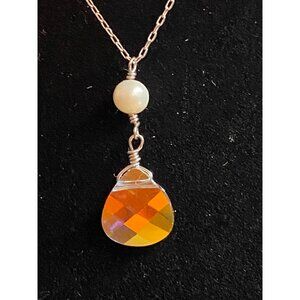 18" Necklace with Crystal Faceted AB Finish Pearl Italy Sterling Silver 925